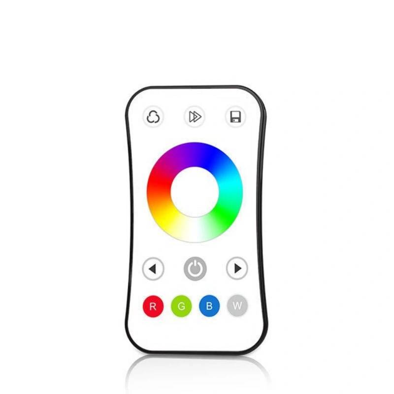Controle remoto RGB/RGBW R8-1 com tela sensível ao toque e botões integrados para diversas cores.