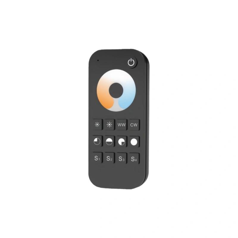 Controle remoto dimerizável CCT RT2 com botões e tecnologia touch integrada.