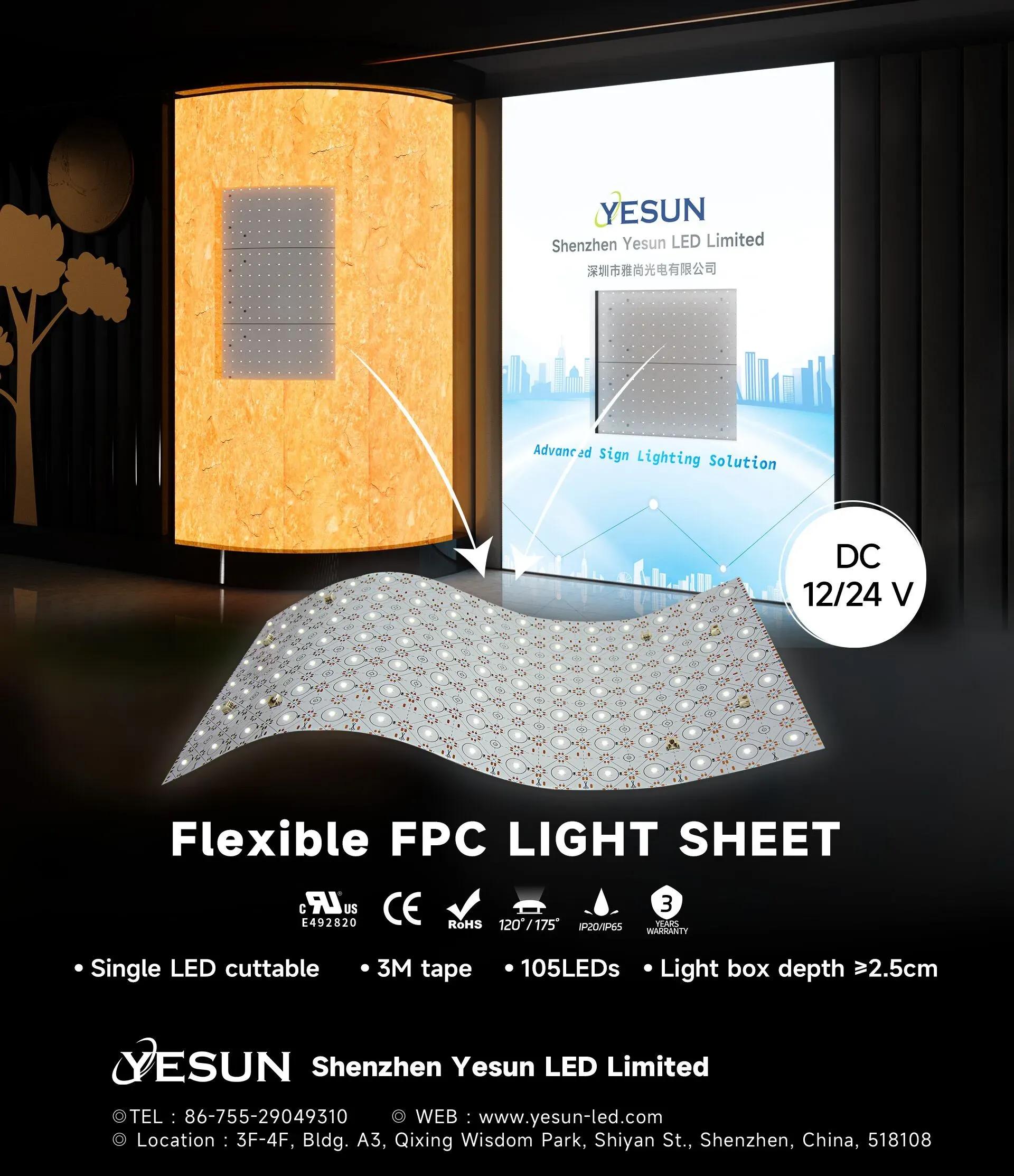 Flexbile LED light sheet for backlit wall or ceiling lighting