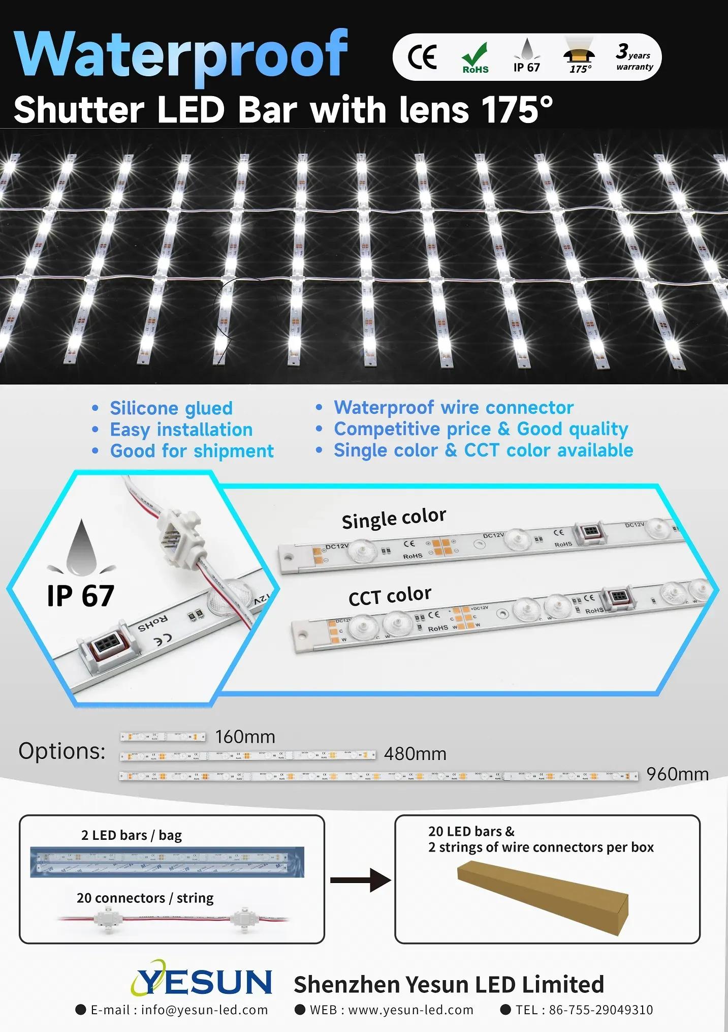 IP67 solderless shutter LED Bar with 175° Lens - SCW & CCT color option