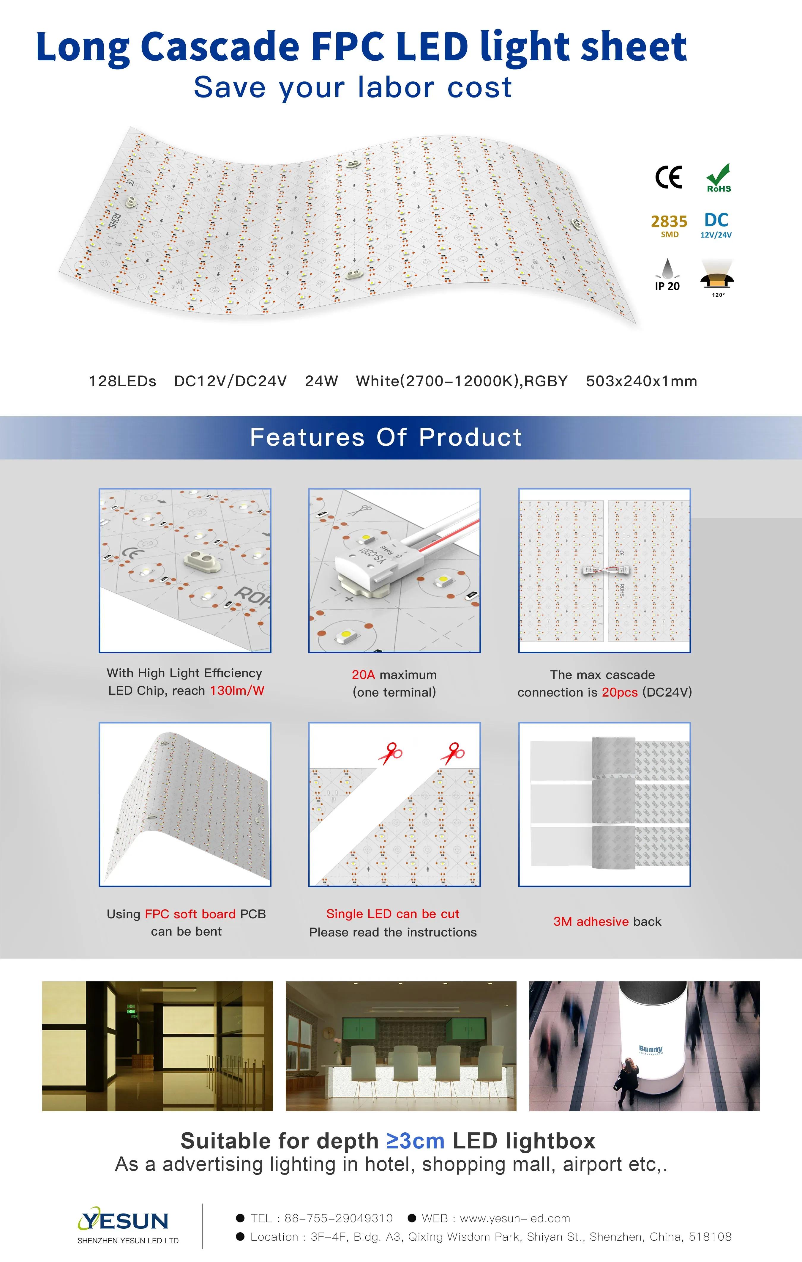 Long cascade FPC light sheet, 20pcs connection from one wire for DC24V