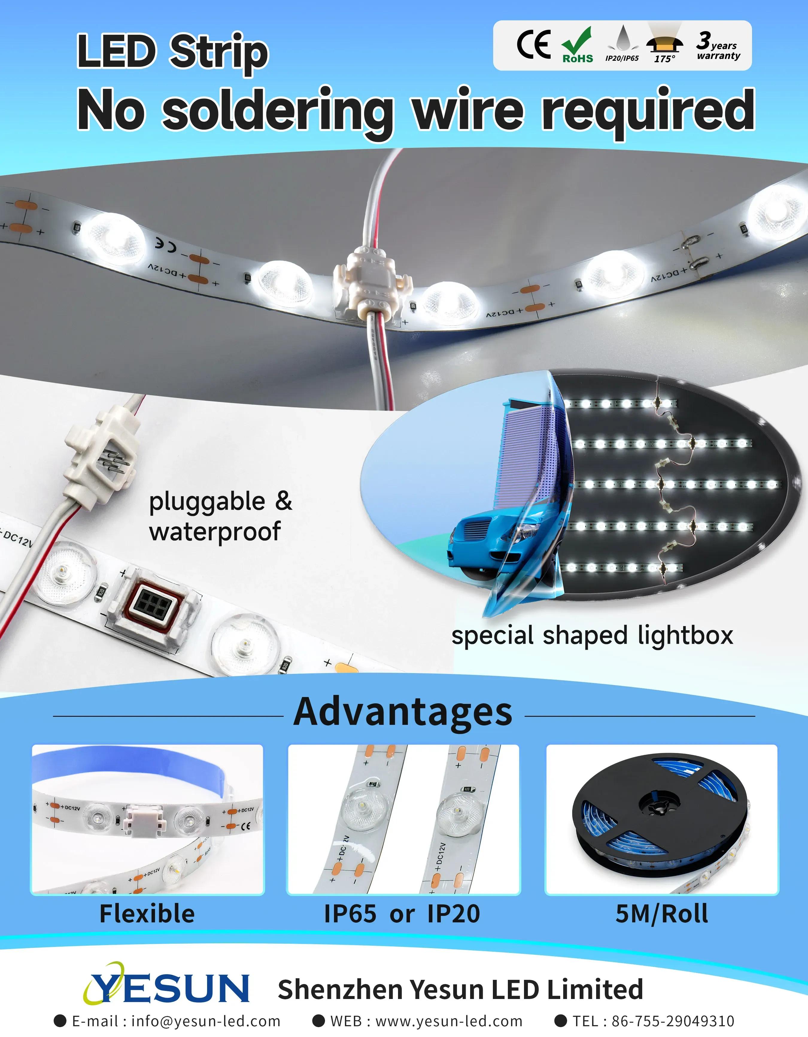 Solder free flexible led strip with 175° lens