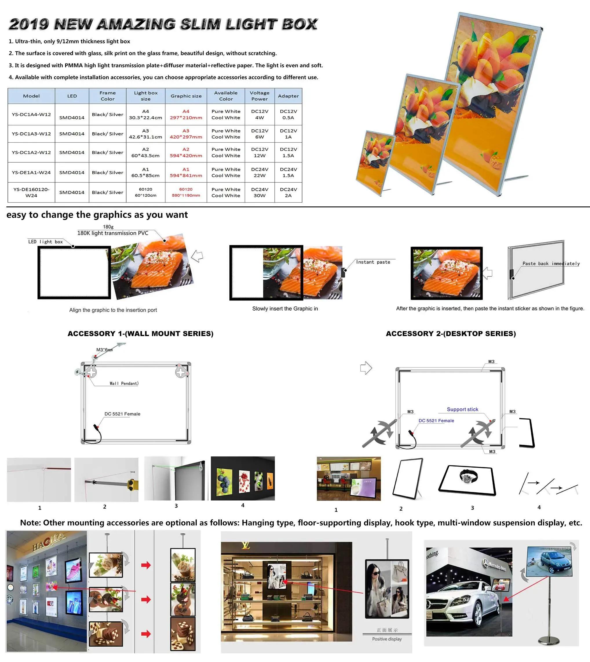 Ultra Slim 9mm & 12mm Menu light box, change the poster what you want