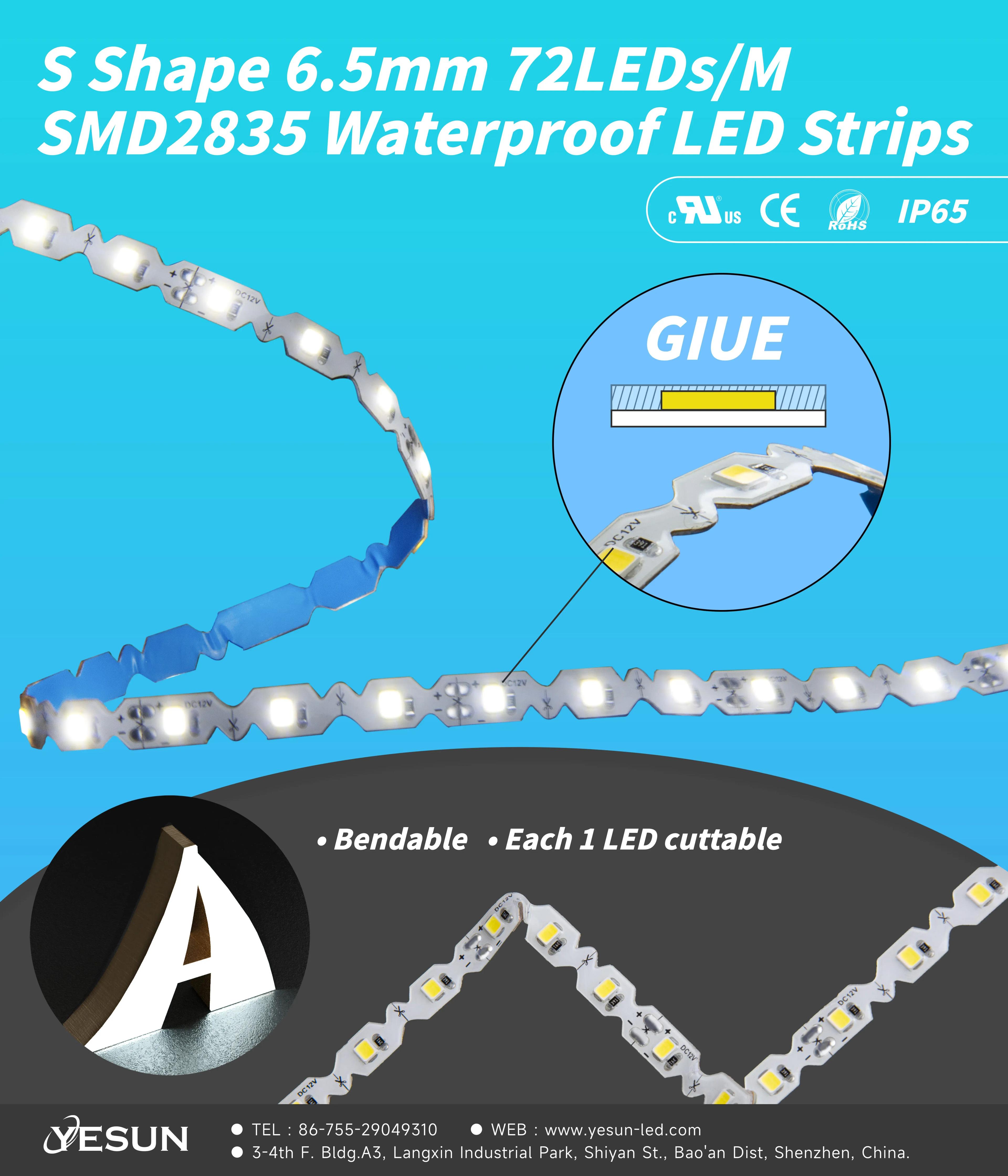 Waterproof S shape led strip with S shape adhesive
