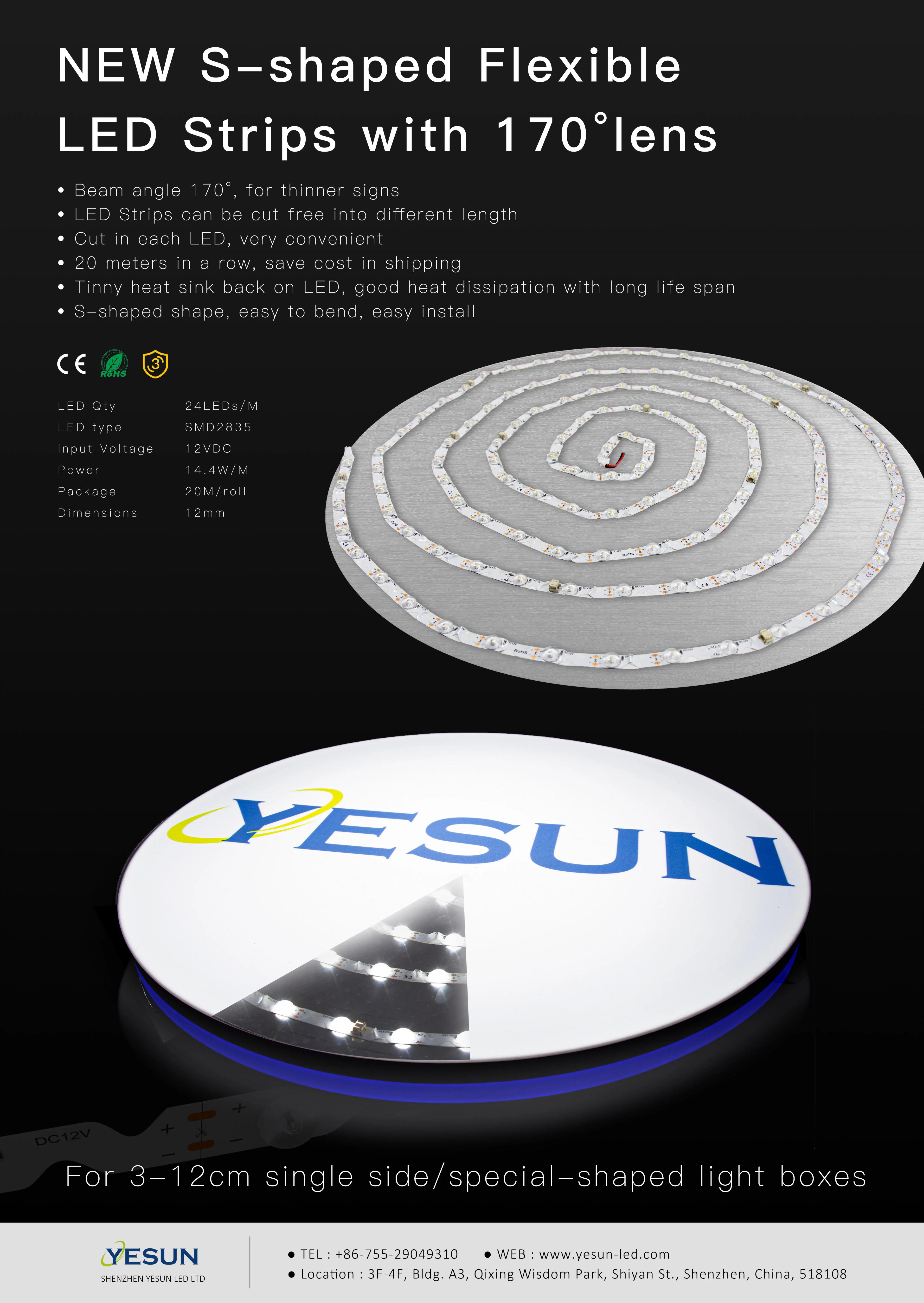 s shape led strip with 175° lens - 20 meters per roll