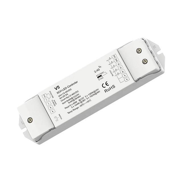 V5 12-48V 5-Channel RGB+CCT LED Controller with RF, Push-Dim and 4096-Level Dimming V5 12-48V 5-Channel RGB+CCT LED Controller with RF, Push-Dim and 4096-Level Dimming