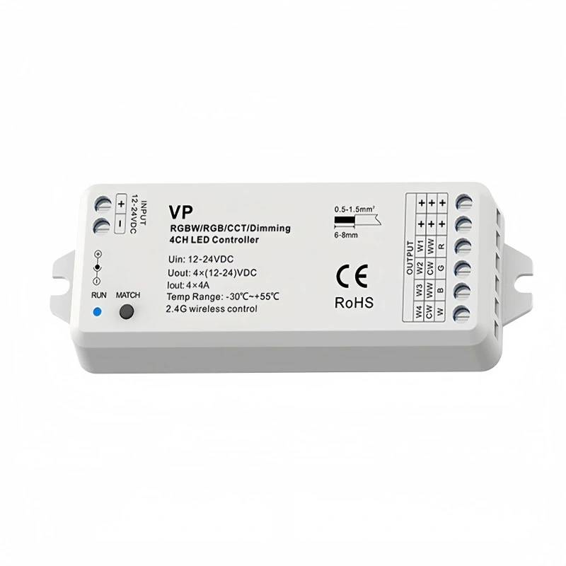 VP 12-24V 4-Channel RGBW LED Controller with RF and Smooth Dimming VP 12-24V 4-Channel RGBW LED Controller with RF and Smooth Dimming