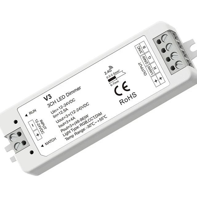 V3 3-Channel RGB LED Controller with 12-24V 144-288W RF Dimming and Dynamic Modes V3 3-Channel RGB LED Controller with 12-24V 144-288W RF Dimming and Dynamic Modes